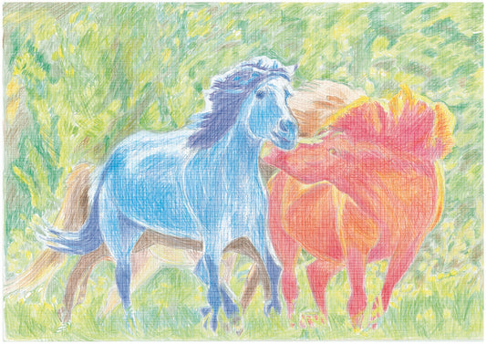 Drawing of Icelandic Ponies